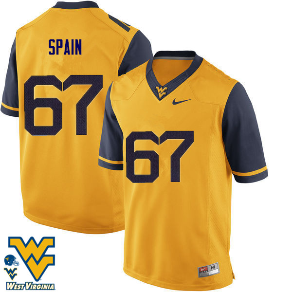 NCAA Men's Quinton Spain West Virginia Mountaineers Gold #67 Nike Stitched Football College Authentic Jersey XW23R61UQ